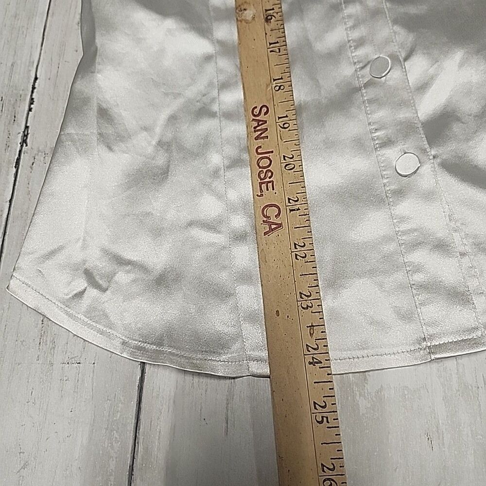 Y2K Xoxo Collection Satin Button Up Women Blouse Short Balloon Sleeve Sz M - Picture 10 of 11